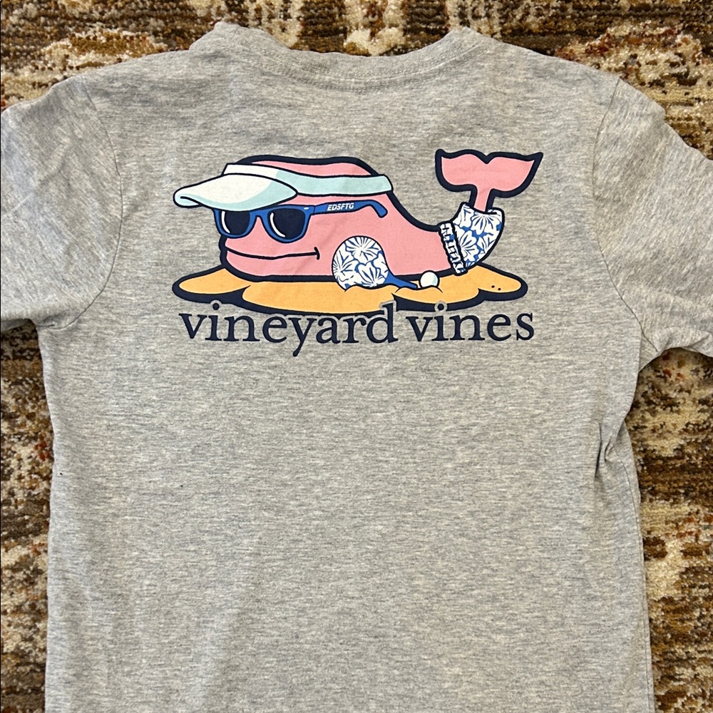Vineyard Vines Kids Gray Tee with Cool Pink Whale